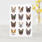 眼鏡フランスのをかけている可愛いブルドッグ カード (黄色い花)