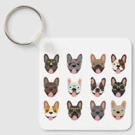 眼鏡フランスのをかけている可愛いブルドッグ キーホルダー