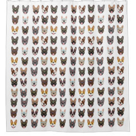 眼鏡フランスのをかけている可愛いブルドッグ シャワーカーテン