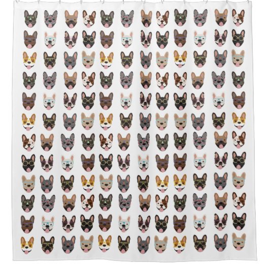 眼鏡フランスのをかけている可愛いブルドッグ シャワーカーテン (正面)