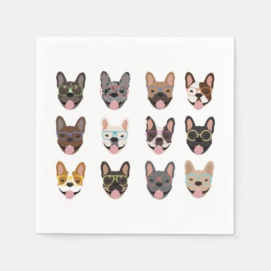 眼鏡フランスのをかけている可愛いブルドッグ スタンダードカクテルナプキン (正面)
