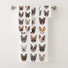 眼鏡フランスのをかけている可愛いブルドッグ バスタオルセット