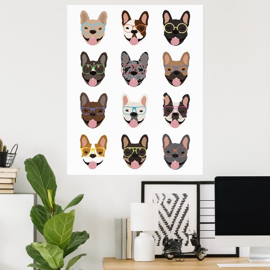 眼鏡フランスのをかけている可愛いブルドッグ ポスター (ホームオフィス)