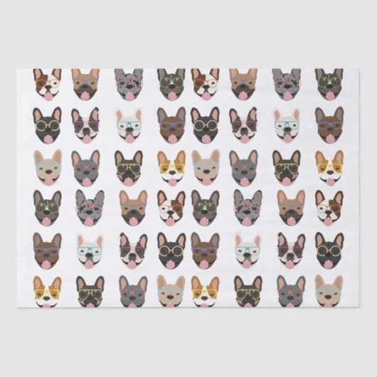 眼鏡フランスのをかけている可愛いブルドッグ 薄葉紙 (正面)