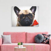 眼鏡フランスの付きブルドッグ及びボウタイ キャンバスプリント (インサイチュ (リビング))