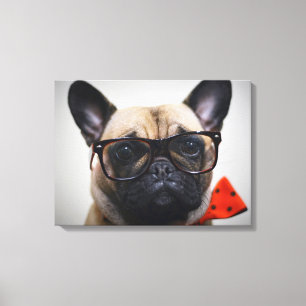 眼鏡フランスの付きブルドッグ及びボウタイ キャンバスプリント