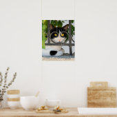 眼鏡フレームの写真をおもしろい載せた好奇猫 ポスター (キッチン)