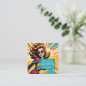 眼鏡ポップ・アートの付きアートレディoptician wow スクエア名刺 (スタンド正面)