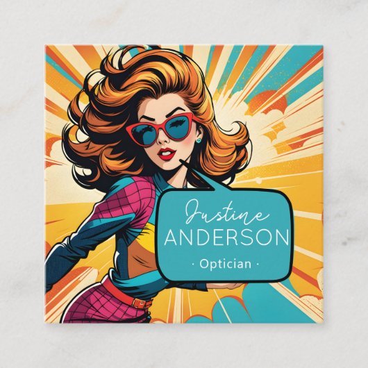 眼鏡ポップ・アートの付きアートレディoptician wow スクエア名刺 (正面)