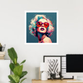 眼鏡ポップ・アートの付き鮮やかのカルチャーカラー女子 ポスター (ホームオフィス)