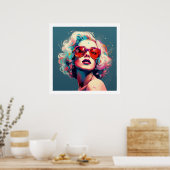 眼鏡ポップ・アートの付き鮮やかのカルチャーカラー女子 ポスター (キッチン)