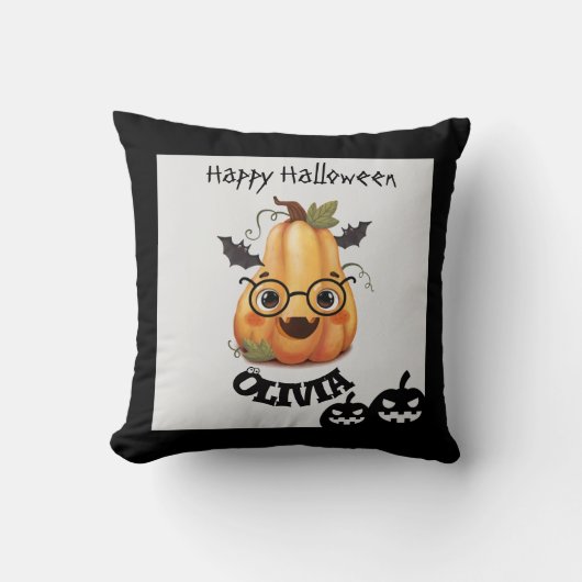 眼鏡不気味付きカボチャのハロウィン クッション (正面)
