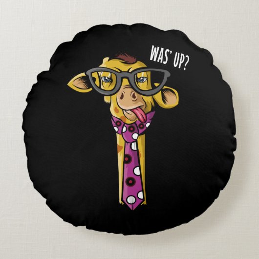 眼鏡付きおもしろいヒッスターキリン ラウンドクッション (正面)