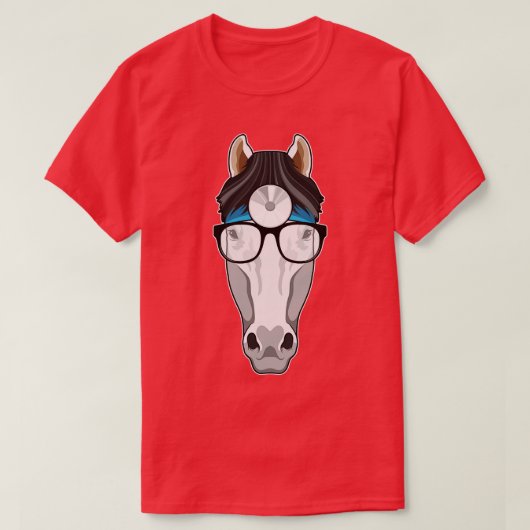 眼鏡付きの医者としての馬 Tシャツ (デザイン正面)