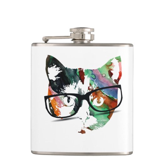眼鏡付きヒップスター子猫 フラスク (正面)