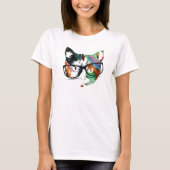 眼鏡付きヒップスター子猫 Tシャツ (正面)