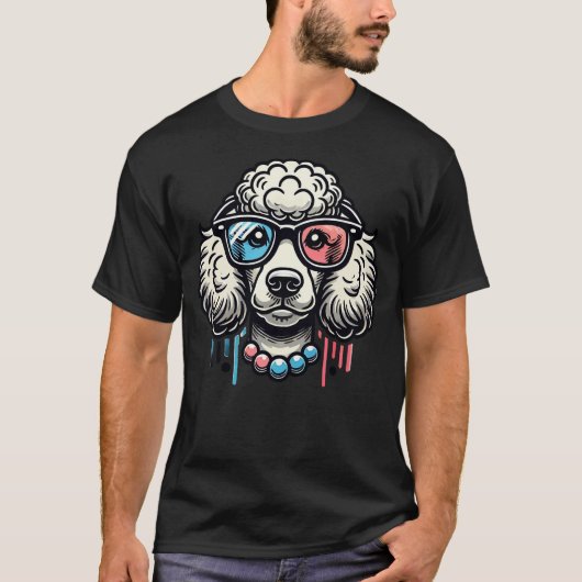 眼鏡付きプードル犬 Tシャツ (正面)