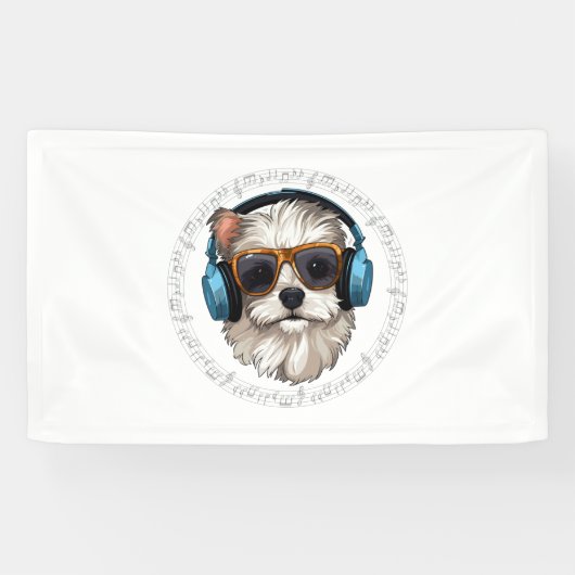 眼鏡付きヘッドフォン付き犬聞聞犬 横断幕 (横)