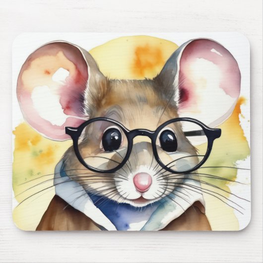 眼鏡付き水色マウス マウスパッド (正面)