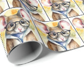 眼鏡付き水色マウス ラッピングペーパー (ロールコーナー)