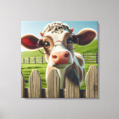 眼鏡付き漫画の牛 キャンバスプリント (正面)