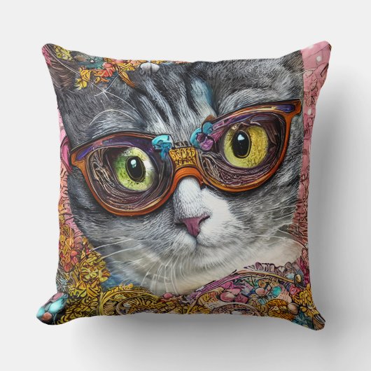 眼鏡付き猫 クッション (正面)