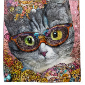 眼鏡付き猫 シャワーカーテン (正面)