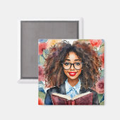 眼鏡付き黒人女性 マグネット (正面/裏面)
