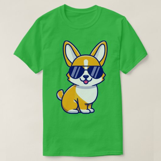 眼鏡付クールきコルギ犬 Tシャツ (デザイン正面)