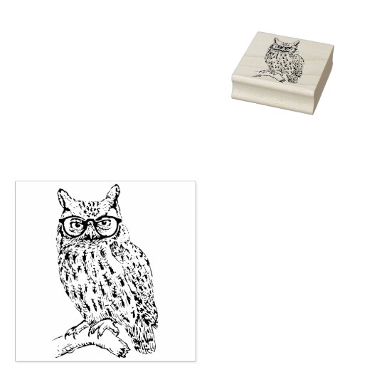 眼鏡付頭が切れるきヒップスターフクロウ ラバースタンプ (押印)
