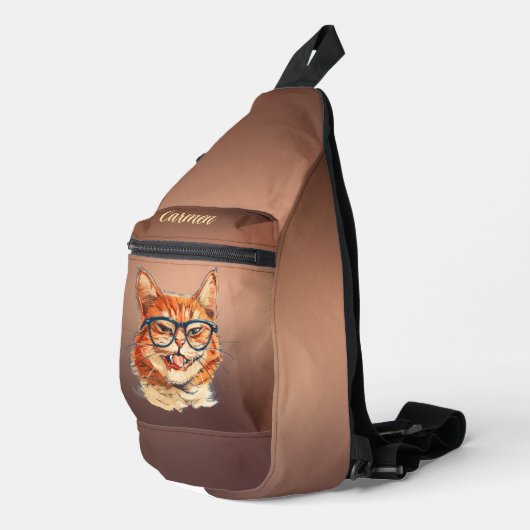 眼鏡勾配銅おもしろい付きオレンジキャット スリングバッグ (右コーナー)