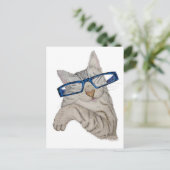 眼鏡手描きの可愛い猫 ポストカード (スタンド正面)