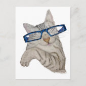 眼鏡手描きの可愛い猫 ポストカード (正面)