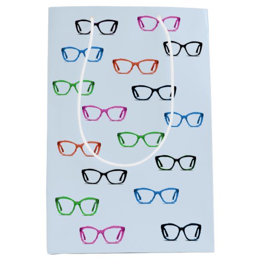 眼鏡眼鏡カラフルアートパターンソフトブルー ミディアムペーパーバッグ (正面)