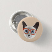 眼鏡絵を描を掛けた手のひばシャム猫 缶バッジ (正面&裏面)