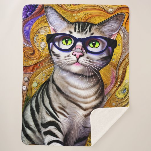 眼鏡頭が切れるをかけている可愛い猫 シェルパブランケット (正面)