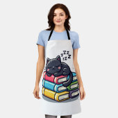 眼鏡頭が切れる入り黒猫 – カおもしろいートゥー エプロン (着用した状態)