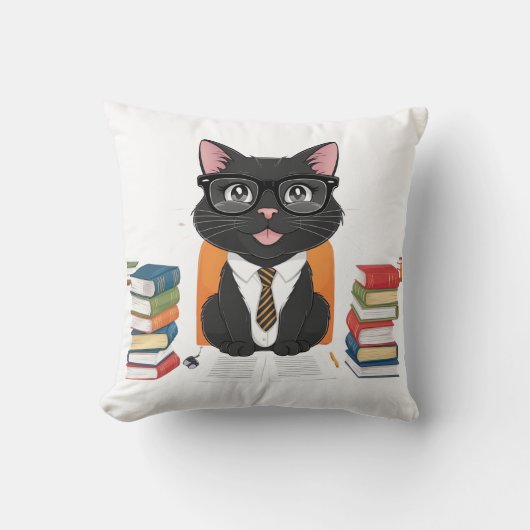 眼鏡頭が切れる入り黒猫 – カおもしろいートゥー クッション (正面)