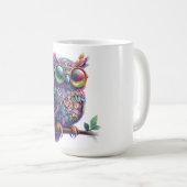 眼鏡鮮やかカラフル付き鮮やかフクロウデザイン コーヒーマグカップ (正面右)