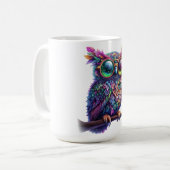 眼鏡鮮やかカラフル付き鮮やかフクロウデザイン コーヒーマグカップ (正面左)