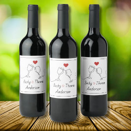 眼鏡2個、ハート1個 ワインラベル