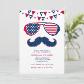 眼鏡・口ひげ7月4日招待状 セーブザデート (スタンド正面)