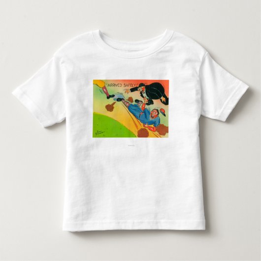 着く基盤に滑っている野球選手 トドラーTシャツ (正面)
