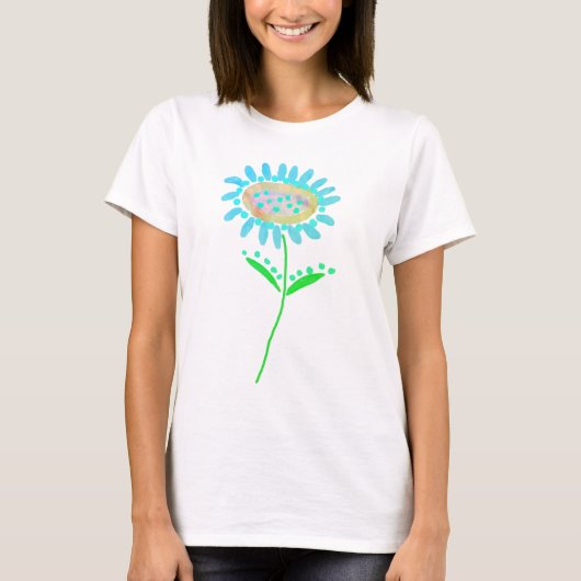 着られるカラフルな抽象フラワーアート Tシャツ (正面)