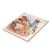 着ビクトリアン物の猫の家族 タイル (側面)