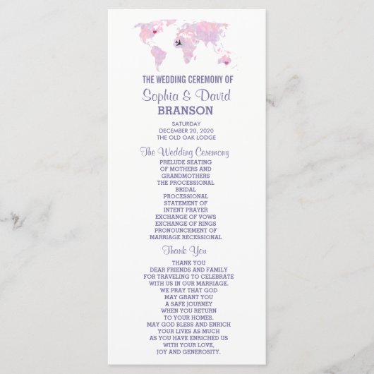着側の水の色のワールドマップ結婚式 プログラム (正面)
