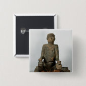 着席させた人の彫像、Mbembe、ナイジェリア 缶バッジ (正面&裏面)