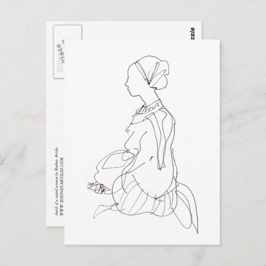 着席した女性のはがき ポストカード (正面/裏面)