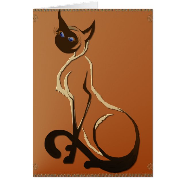 着席のかわいらしいシャム猫カード (正面)