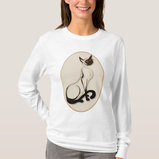 着席のシャムの子猫のワイシャツ Tシャツ (正面)